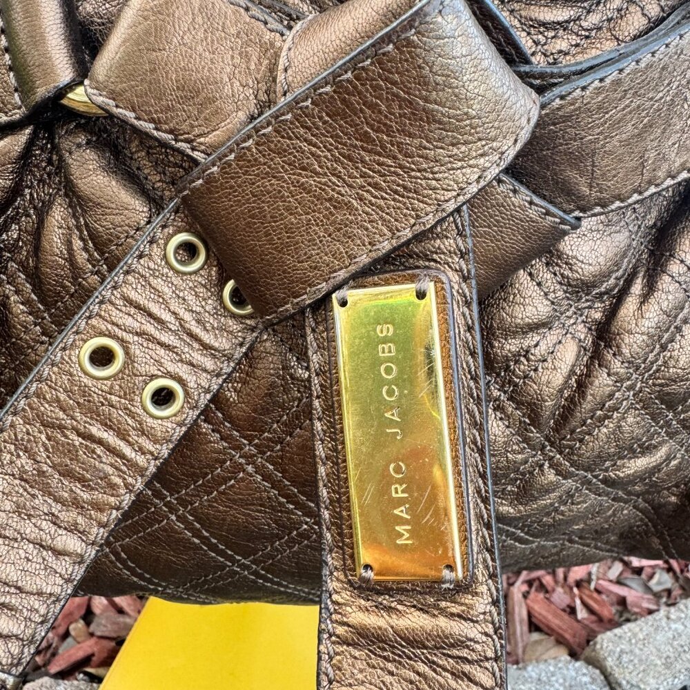 Marc Jacobs Made in Italy Quilted Bronze Metallic Leather Satchel Bag - Picture 5 of 17